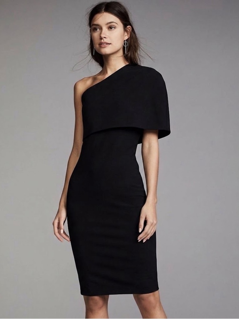 Michelle Mason Asymmetric One Shoulder Overlay Mini Dress Ponte Knit Black S